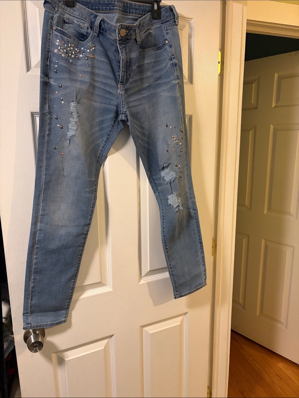 Anna Light Blue Skinny Jeans with Rhinestone Accents